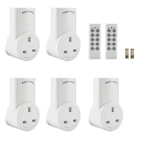 Discoball Convenient Home Mains Wireless Remote Control Sockets Switch 5 Pack