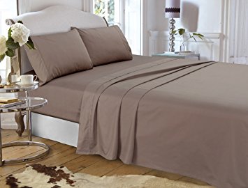 Tribeca Living Egyptian Cotton Percale 400 Thread Count Deep Pocket Sheet Set, Full, Taupe