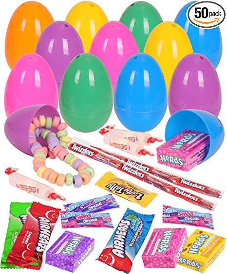 Kangaroo's Large Easter Eggs Candy Inside (50-Pack) Candy Filled Easter Eggs Nerds, Sour Patch, Twizzlers, Air Heads Etc …