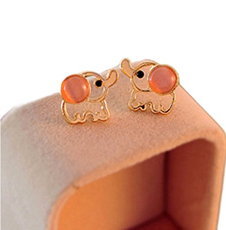 Very Cute Girls Jeweled Elephant Stud Earrings (Pink)
