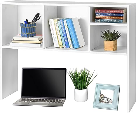 GlossyEnd Sturdy and Elegant Wood Dorm Desk Bookshelf Organizer, Office Desk Bookshelf Holder, Desktop Bookshelf Storage, Desk Book Organizer, Collage Dorm Desk Bookshelf, White