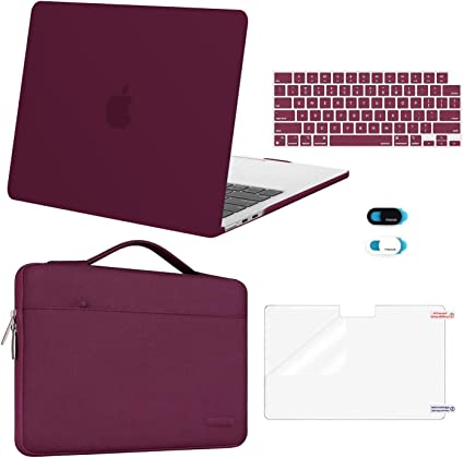 MOSISO Compatible with MacBook Air 13.6 inch Case 2022 2023 Release A2681 with M2 Chip Touch ID, Plastic Hard Shell Case&Carrying Sleeve Bag&Keyboard Cover&Webcam Cover&Screen Protector, Burgundy