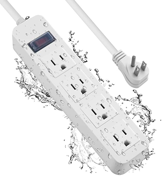 Waterproof Power Strip,Outdoor Power Strip,Power Outlet Socket,4 AC Outlets Socket with Switch Electric Shockproof Overload Protection for Baby Room Bathroom Kitchen Garden