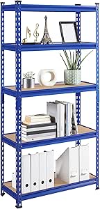 Yaheetech Garage Storage Shelves Utility Shelves Steel Frame Adjustable Shelves Boltless Shelving Unit for Home/Shop/Warehouse 75 x 30 x 153cm Blue