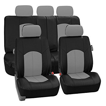 FH-PU008115 Perforated Leatherette Full Set Car Seat Covers, Airbag & Split Ready, Gray / Black - Fit Most Car, Truck, Suv, or Van