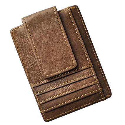 Le'aokuu Genuine Leather Magnet Money Clip Credit Card Case Holder Slim Handy Wallet