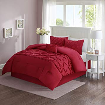 Comfort Spaces – Cavoy Comforter Set - 5 Piece – Tufted Pattern – Burgundy Red – Full/Queen Size, Includes 1 Comforter, 2 Shams, 1 Decorative Pillow, 1 Bed Skirt