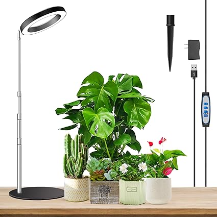 Aokrean Grow Lights, Full Spectrum 2 in 1 Design Plant Light for Indoor Plants, Height Adjustable Desktop Growing Lamp with Auto Timer for 6/12/16Hrs, 3 Optional Spectrums, 5 Dimmable Levels,1 Pack