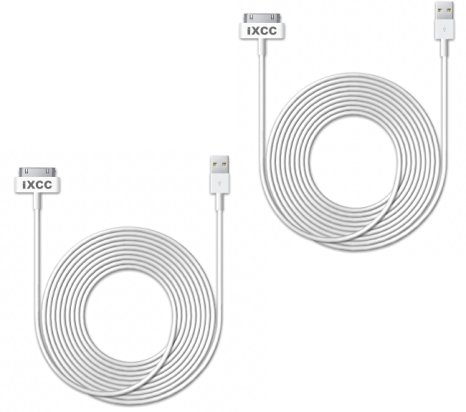 iXCC 2pc 10ft EXTRA LONG 30 Pin to USB SYNC and Charge Cable Cord for Apple iPhone 4/4s, iPod 1-6 Gen, iPod 1-4 Gen, iPad 1-3 Gen