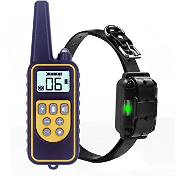 TENTEN 4 in 1 Wireless Rechargeable and Waterproof Dog Training Collar, Remote Control Pet Training Collars with Blue Backlight LCD Display and Backlight Buttons, Shock and Vibrate