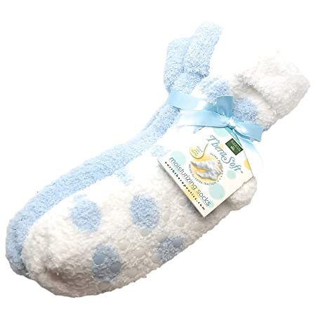 2 Pack Thera-Soft Moisturizing Socks: Baby Blue/Dots