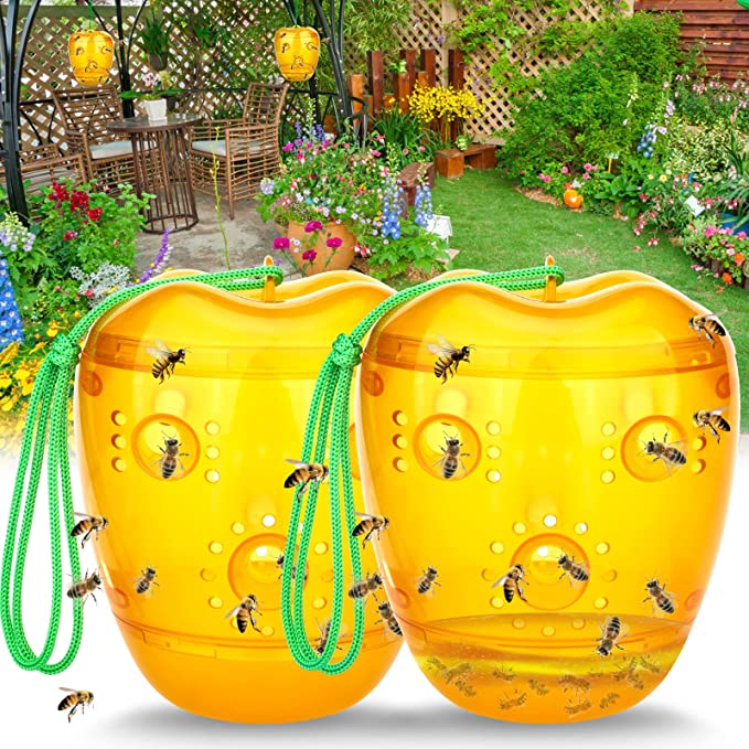 Wasp Traps Outdoor Hanging, Wasps Repellent Trap Bee Traps for Outside, Wasp Deterrent Killer Insect Catcher, Non-Toxic Reusable Hornet Traps Yellow Jacket Traps Outdoor Hanging 2 Pack (Orange)