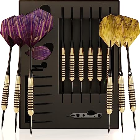 CC EXQUISITE Professional Customizable Configuration Darts Set-Steel TIP Darts Complete with 15 Steel TIP Darts, 15 Aluminium SHAFTS and Dart Sharpener Tool 15 O’Rings, Extra 8 Replacement Flights