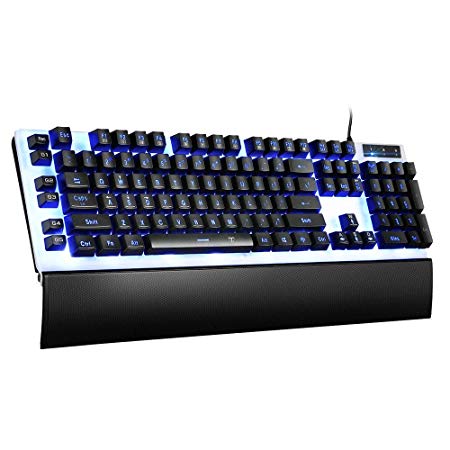 PICTEK Mechanical Feel Gaming Keyboard, 104 Key RGB Mechanical Feeling Gaming Keyboard Adjustable Rainbow LED Backlit Waterproof Computer PC Mac Keyboard for Gamers Typists (19 Anti-Ghosting Keys)