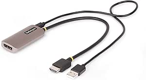 StarTech.com 1ft/30cm HDMI to DisplayPort Adapter Cable, 8K 60Hz, Active HDMI 2.1 to DP 1.4 Video Converter, USB Bus Powered