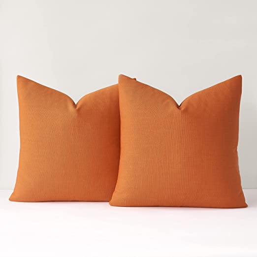 Mixhug Decorative Linen Throw Pillow Covers, Farmhouse Cushion Covers for Couch and Bed, Burnt Orange, 22 x 22 Inches, Set of 2