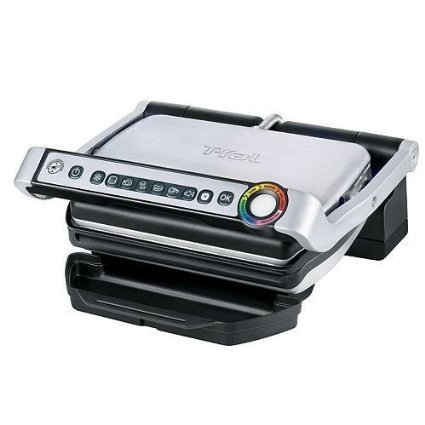 T-Fal GC712D54 OptiGrill Plus Stainless Steel Indoor Electric Grill with Removable and Dishwasher Safe plates, Silver