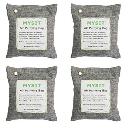 MySit Bamboo Charcoal Air Purifying Bag (4 Pack), 500g Natural Air Freshener Bags, Activated Charcoal Odor Eliminators, Car Air Purifier, Closet Freshener, Home Air Freshener(CharcoalBags500gx4B)