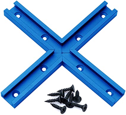 T-track Intersection Kit with Wood Screws–Double Cut Profile Universal with Predrilled Mounting Holes -Woodworking and Clamps – Fine Sandblast Anodized - 1 PK (Blue)