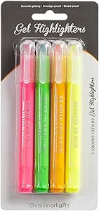 Christian Art Gifts Twist & Glide Multicolor Gel Bible Highlighter Set for Study, Office, Home, School, Smudge-proof, No Bleed, Pink, Green, Orange, Yellow with Scripture, Pack of 4 Assorted Colors