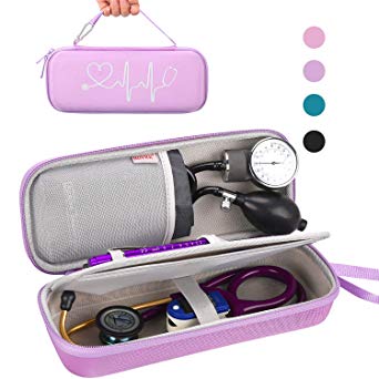 BOVKE Carrying Case for 3M Littmann Classic III, Lightweight II S.E, Cardiology IV Diagnostic, MDF Acoustica Deluxe Stethascopes - Extra Room for Taylor Percussion Reflex Hammer and Penlight, Purple