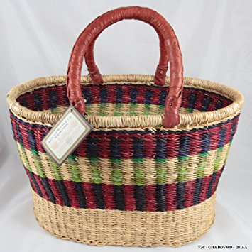 Bolga Baskets International Medium Oval w/ Two Leather Wrapped Handles (Colors Vary)