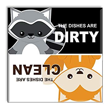 Clean Dirty Dishwasher Magnet Sign Indicator - Funny Cute Raccoon and Fox Woodland Animals Home Gift