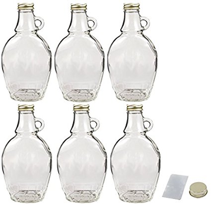 8oz Bulk Glass Empty Syrup Bottles For Canning, 6 Pack with Metal Lids, Glass Maple Syrup Bottles