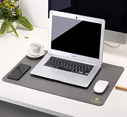GUBEE PU Leather Multifunctional Office Desk Mat Mouse Pad,Waterproof Non-Slip Anti-Dirty Leather Mouse Pad Mat Large for Office and Home,Travel,Size: 23.6x15.75x0.08inch (Gray/Black)