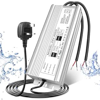 LightingWill 24V 16.6A 400W Power Supply IP67, Outdoor Waterproof LED Driver With Plug, AC 240V to DC 24 Volt Transformer for LED Lighting, CCTV, Computer Project