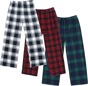 Ekouaer Boys Pajama Pants 3 Pack Sleep Pants Soft Elastic Waist Kids Pajama Bottoms Plaid Lounge Pants with 2 Pockets