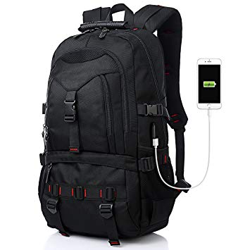 Tocode Laptop Backpack Business Laptop Bag 17 inch Rucksack Casual Daypack for Women Men 35L (Black with USB)