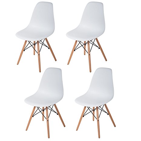 Merax Eames Style Chair Set of 4 Dining Chairs with Wood Legs (White-(4))