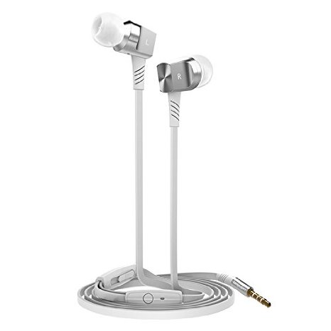 Bibuds M8 Wired In-Ear Headphones Earbuds Clear Deep Bass Earphones with In- line Mic（NO Volume Control）Flat Tangle Free Cable Ideal for Smartphones, Tablets and Mp3/Mp4 Players. (White)