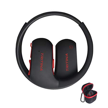 Tritina Bluetooth Earbud Headphones Waterproof - Designed for Sports Comfort & Secure Fit - Sweat Resistant, IPX7 Earphone w/ - HD Stereo with Mic, Improved Battery 7-9 Hrs, Hard-shell Case -Black Red