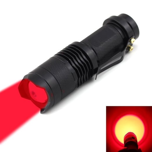 WindFire Mini Zoomable 300 Lumens CREE Q5 Green and Red and Blue LED 3-Mode AA/14500 Battery Adjustable Focus Zoom Tactical Flashlight Green and Red and Blue Hunting Light Cree LED Green and Red and Blue Coyote Hog Hunting Light Lamp Torch for Hunting Fishing
