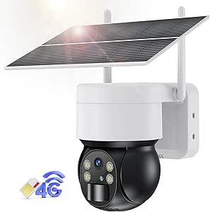 Ankway 3G/4G LTE Telecamera di sorveglianza con SIM Card, senza WLAN Telecamera solare PTZ wireless per esterni con visione notturna a colori 2K 355°/95° Rilevamento PIR girevole Audio bidirezionale