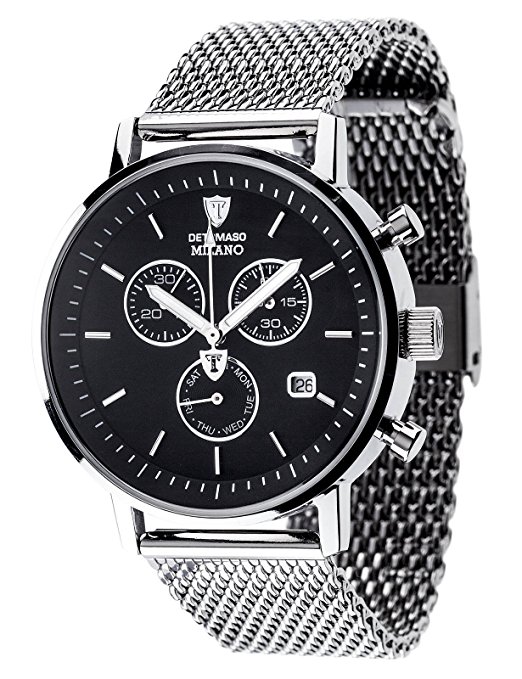 DETOMASO Men's DT1052-L MILANO Chronograph Classic schwarz/silber Analog Display Swiss Quartz Black Watch