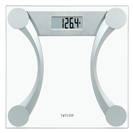 Taylor 400 Lb. Capacity Clear Glass Digital Bathroom Scale with Metallic Accents