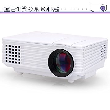 Mini Home Video Projector, iRULU 90 New LED 1080p USB HDMI ATV AV VGA Full Color 800 Lumens Home Theater Movie Projector - White