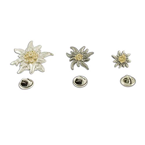 Alpenflüstern Bavarian Pins Edelweiss (3 items set) (bicolor coloured) - Traditional German Jewelry Dirndl,Lederhose