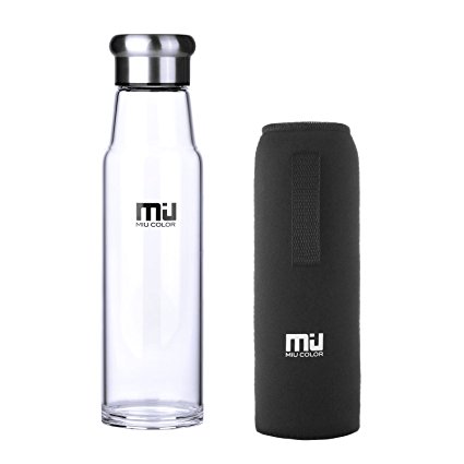 Glass Water Bottle MIU COLOR - Eco-friendly Shatter Resistant Borosilicate Glass Bottle, BPA Free, 24.5oz, Black