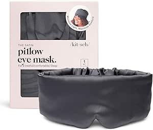 Kitsch Satin Sleep Mask - Eye Mask for Sleeping | Softer than Silk Eye Sleeping Mask | Satin Blindfold & Sleep Masks for Women | Eyemask & Eye Cover for Sleeping | Sleep Eye Masks for Women (Charcoal)