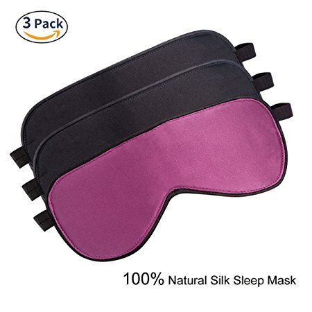 LIANSING Sleep Mask 3 Pack, Natural Silk Sleeping Mask for Women Men, Comfortable and Super Soft Night Blackout Eye Mask for Sleeping