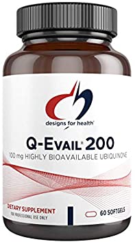 Designs for Health Q-Evail 200 - CoQ10 Ubiquinone 200mg Softgels, Natural Coenzyme Q10 with MCT   Mixed Tocopherols (60 Softgels)