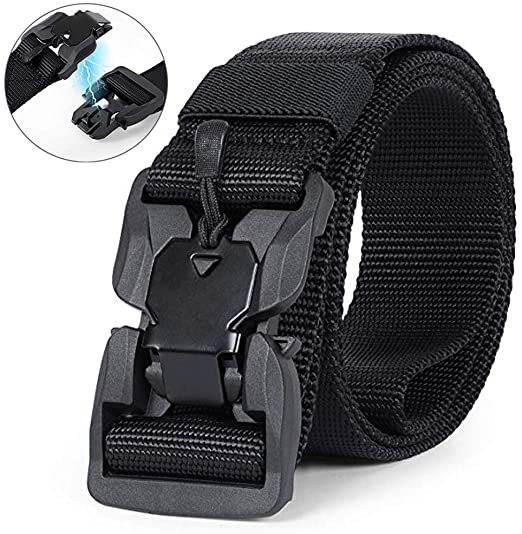 MOZETO Tactical Belt, Military Nylon Rigger Webbing Waist Belt with V-Ring Magnetic Quick-Release Buckle, Men's Work Belt