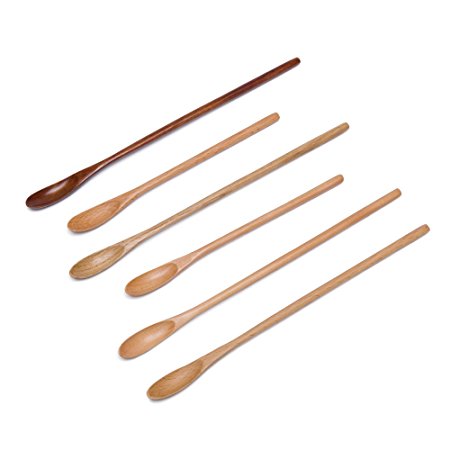 Donxote Wooden Mixing Spoon Coffee Drink Tea Stirrers Spoon with Short Long Handle Set of 6