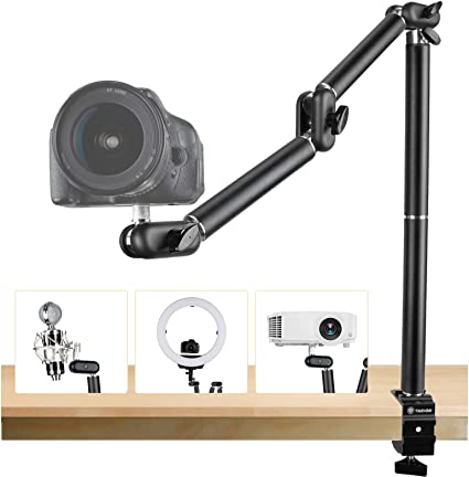 TARION Desk Camera Mount Stand Heavy Duty Articulated Camera Arm Articulating Table Mount Camera Stand Adjustable Flexible Gear Joints TKA01-L