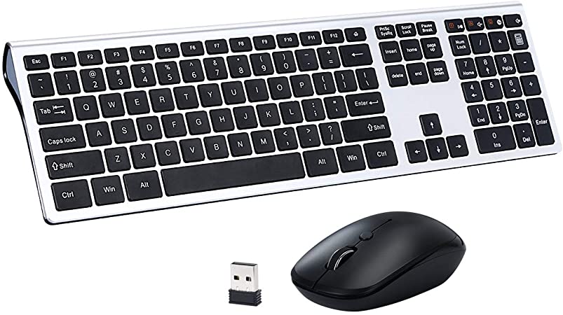 Wireless Keyboard Mouse Combo, 2.4GHz Ultrathin Office Keyboard Full Size 109keys Keybus and 3 Level Del Quiet Mouse, 2 in 1 USB Receiver Compatible Windows / 10/9 / 8 / XP, Laptop, Desktop, PC
