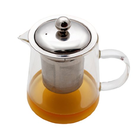18.6 oz Premium Borosilicate Glass Personal Teapot with Extra-Fine Stainless Steel Infuser and Lid